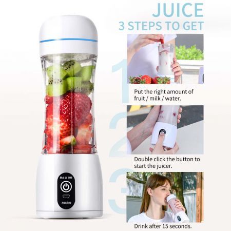 2x 380ml Portable Mini USB Rechargeable Handheld Fruit Mixer Juicer White