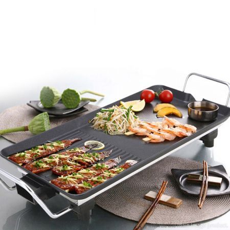 48cm Electric BBQ Grill Teppanyaki Tough Non-stick Surface Hot Plate Kitchen 3-5 Person