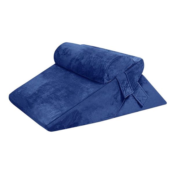 Wedge Pillow Set Triangle Memory Foam Bed Cushion Back and Head Support Adjustable Navy Blue