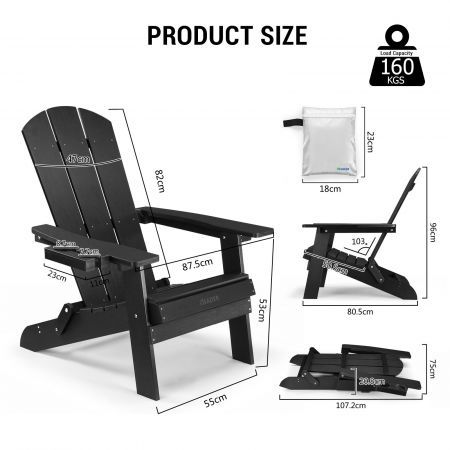 Neader Adirondack Chair Reclining Foldable Occasional Outdoor Lounging Furniture Black 