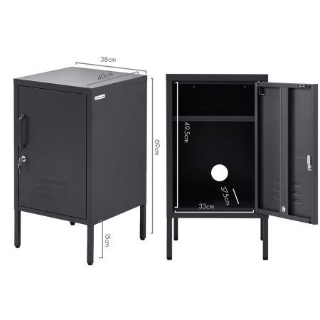 Artiss Bedside Table Metal Cabinet - Black