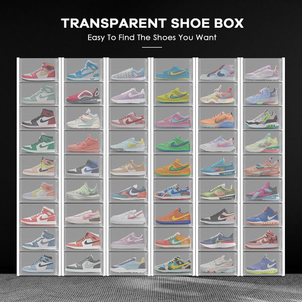 12PCS Shoe Storage Box Sneaker Display Case Clear Plastic Boxes Extra Large Stackable Organiser