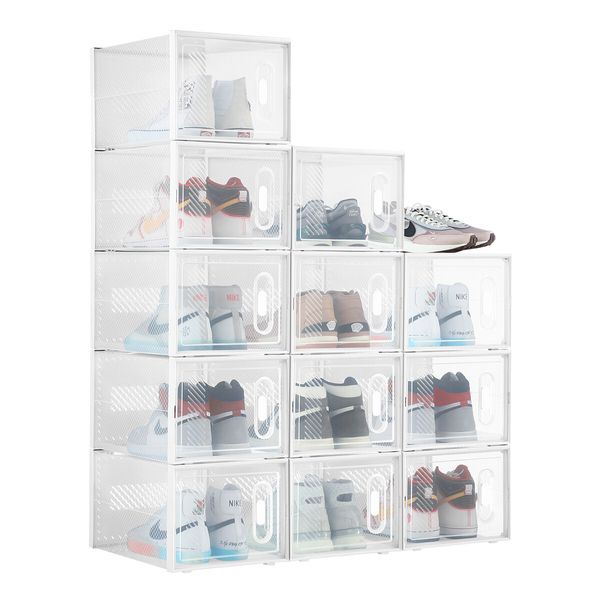 12PCS Shoe Storage Box Sneaker Display Case Clear Plastic Boxes Extra Large Stackable Organiser