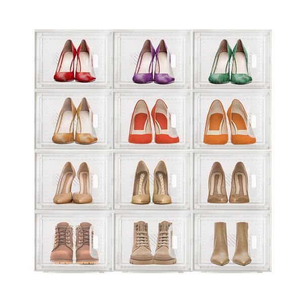 12PCS Shoe Storage Box Sneaker Display Case Clear Plastic Boxes Extra Large Stackable Organiser