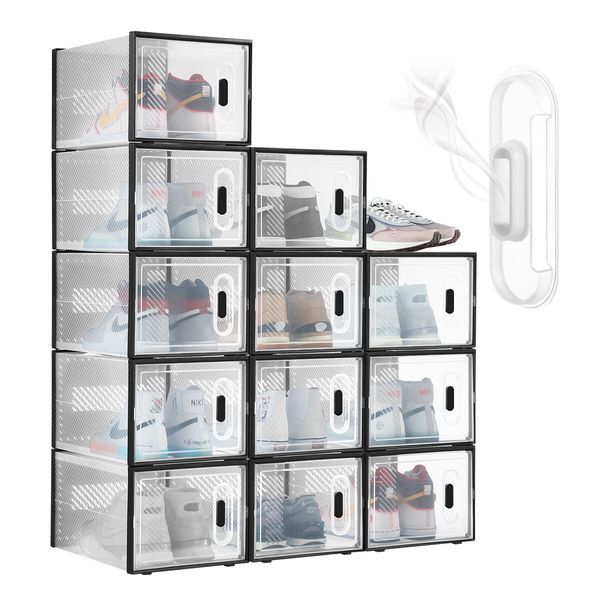 12PCS Shoe Box Sneaker Storage Display Case Clear Plastic Boxes Organiser Stackable Extra Large