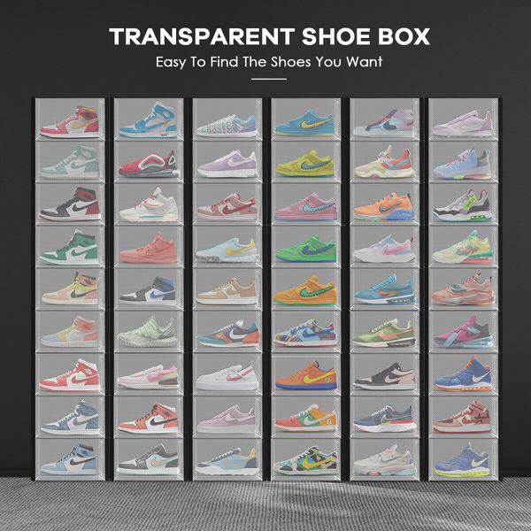 12PCS Shoe Box Sneaker Storage Display Case Clear Plastic Boxes Organiser Stackable Extra Large