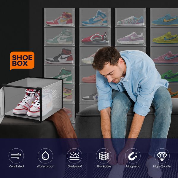 12PCS Shoe Box Sneaker Storage Display Case Clear Plastic Boxes Organiser Stackable Extra Large