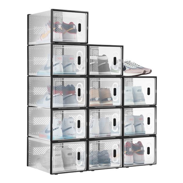 12PCS Shoe Box Sneaker Storage Display Case Clear Plastic Boxes Organiser Stackable Extra Large