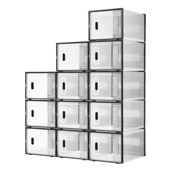 12PCS Shoe Box Sneaker Storage Display Case Clear Plastic Boxes Organiser Stackable Extra Large