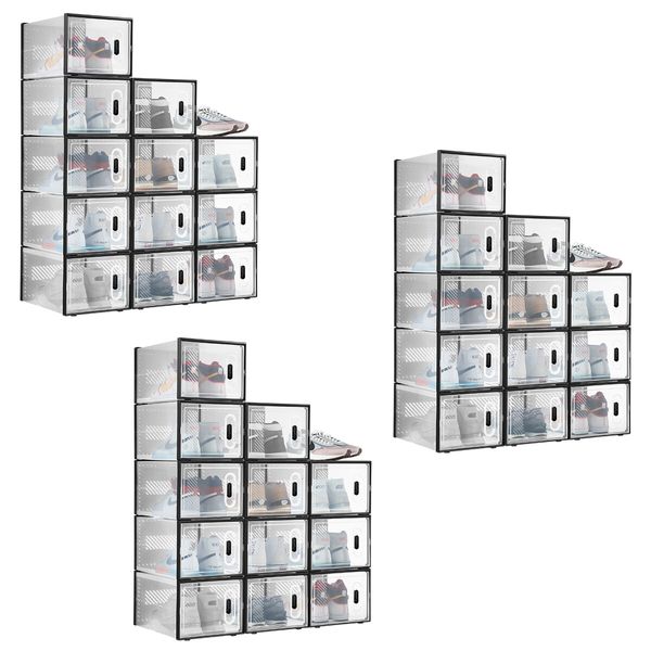 36PCS Shoe Box Sneaker Storage Display Case Clear Plastic Boxes Organiser Stackable Extra Large x3