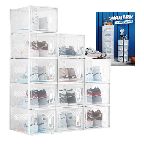 24PCS Shoe Storage Box Sneaker Display Case Clear Plastic Boxes Extra Large Stackable Organiser x2