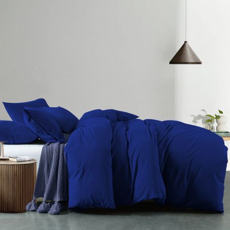 Royal Comfort Vintage Washed 100 % Cotton Quilt Cover Set Double - Royal Blue