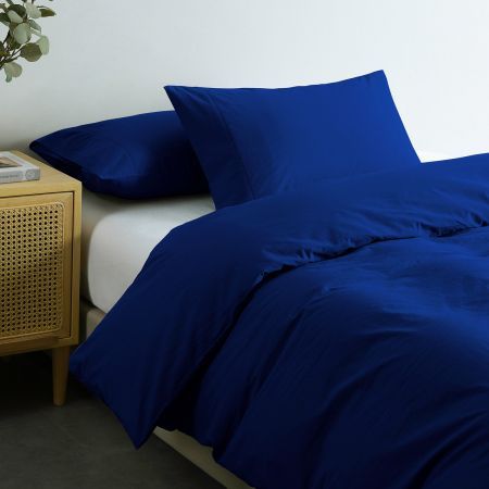 Royal Comfort Vintage Washed 100 % Cotton Quilt Cover Set King - Royal Blue