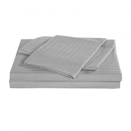 KENSINGTON 1200TC COTTON SHEET SET IN STRIPE- DOUBLE - SILVER (GREY)