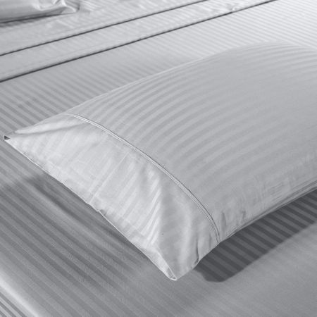 KENSINGTON 1200TC COTTON SHEET SET IN STRIPE- DOUBLE - SILVER (GREY)