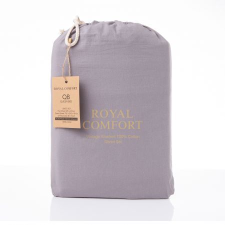 Royal Comfort Vintage Washed 100 % Cotton Sheet Set Single - Grey