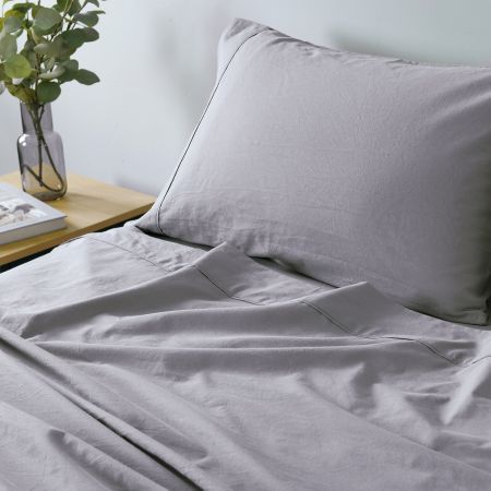 Royal Comfort Vintage Washed 100 % Cotton Sheet Set Single - Grey