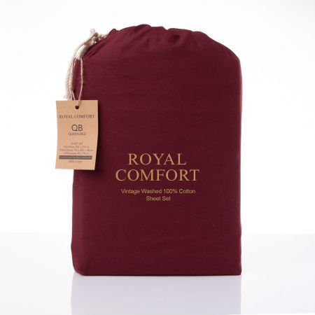 Royal Comfort Vintage Washed 100 % Cotton Sheet Set Double - Mulled Wine