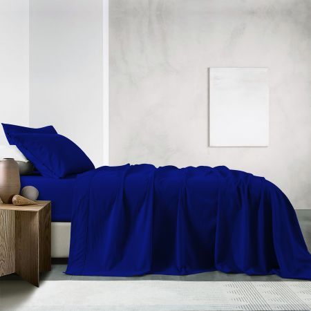 Royal Comfort Vintage Washed 100% Cotton Sheet Set Queen - Royal Blue