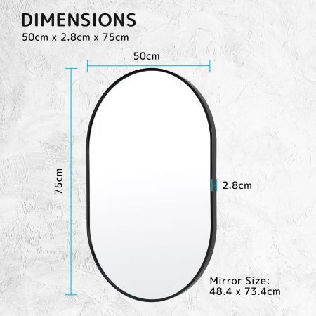 Wall Mirror Oval Aluminum Frame Bathroom 50 x 75cm BLACK