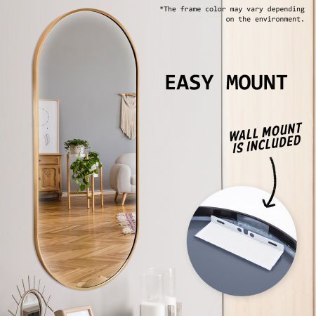 Wall Mirror Oval Aluminum Frame Bathroom 45 x 100cm GOLD