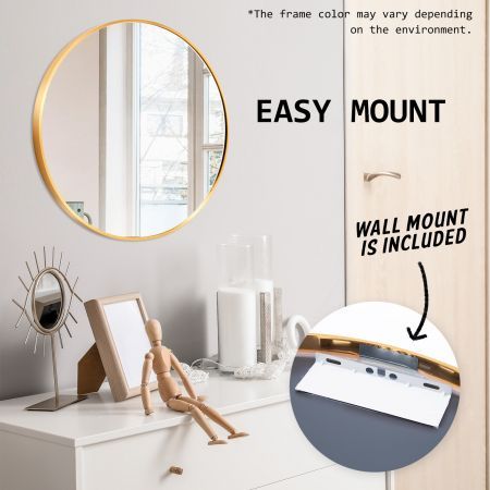 Wall Mirror Round Aluminum Frame Bathroom 60cm GOLD