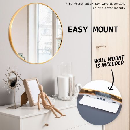 Wall Mirror Round Aluminum Frame Bathroom 70cm GOLD