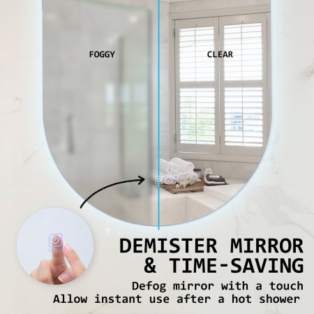 LED Wall Mirror Oval Anti-Fog Bathroom 45 x 100cm BLACK