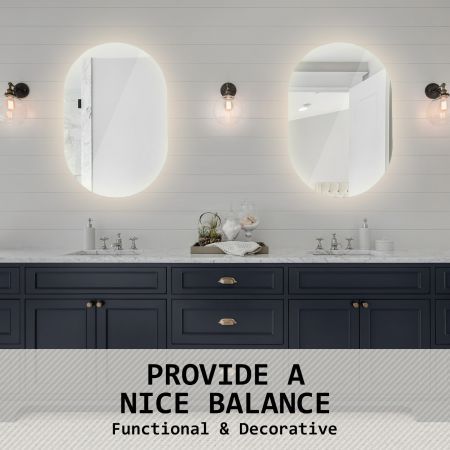 LED Wall Mirror Oval Anti-Fog Bathroom 50 x 75cm BLACK