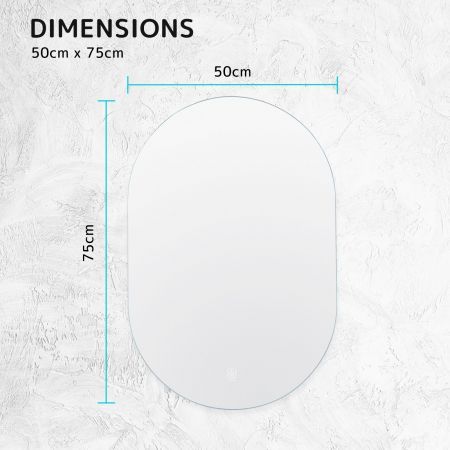 LED Wall Mirror Oval Anti-Fog Bathroom 50 x 75cm BLACK