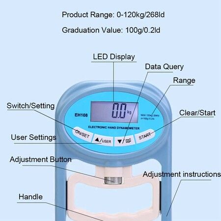 Grip Strength Tester, Digital Dynamometer for Sport, Home, School, Clinic Use