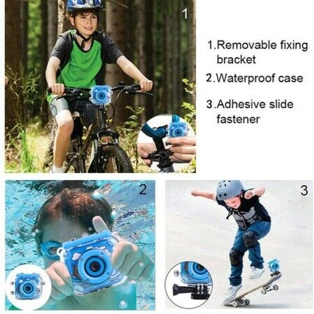 Kids Action Camera Waterproof Anti-Shake Action Video Recorder for Children (Blue)