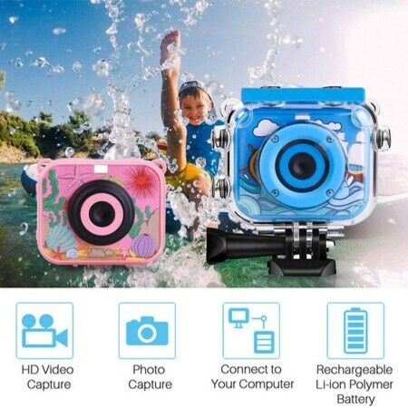 Kids Action Camera Waterproof Anti-Shake Action Video Recorder for Children (Blue)