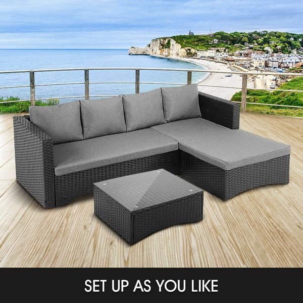 Corner Sofa Patio Set Garden Wicker Couch Outdoor Lounge Setting Rattan Furniture 3 Pcs