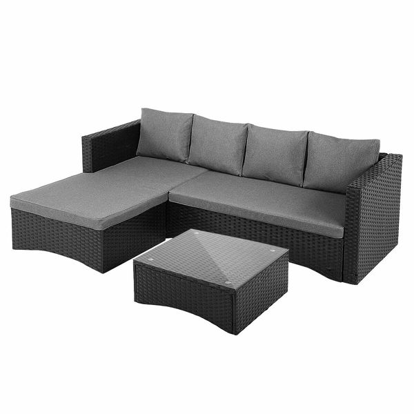 Corner Sofa Patio Set Garden Wicker Couch Outdoor Lounge Setting Rattan Furniture 3 Pcs