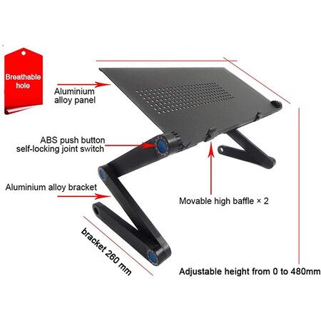 Portable Adjustable Foldable Laptop Holder Notebook Desks PC Table Vented Stand