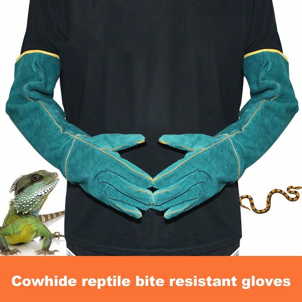 Safety Gloves Ultra Long Leather Green Pets Grip Biting Protective Gloves For Catch Dog Cat Reptiles Animal