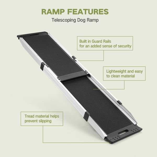 Pet Dog Car Ramp Telescoping Stairs Cat Steps Ladder 176cm for SUV Adjustable 180kg Capacity Anti-slip