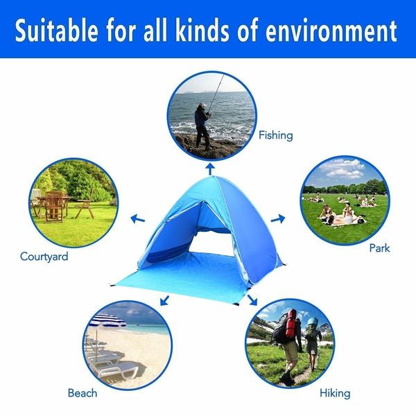 UPF 50+ Easy pop up Beach Tent Portable Sun Shade Sport Shelter Camping Shelter Beach Umbrella for Outdoors with Carry Bag Color Blue