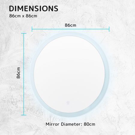 LED Wall Mirror Round Anti-Fog Bathroom 80cm