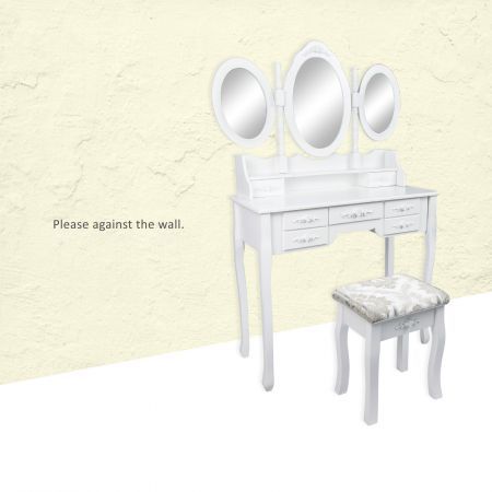 Makeup & Stool Dressing Table 3 Mirror 7 Drawers JULIA WHITE