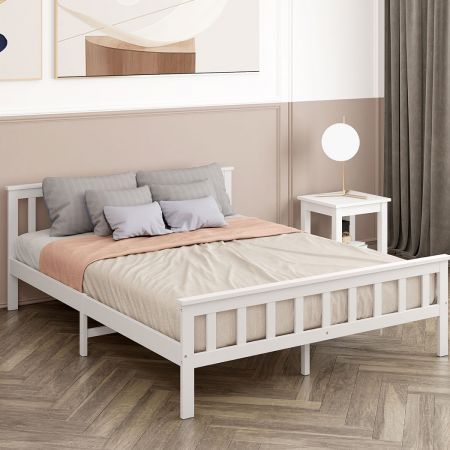 Levede Wooden Bed Frame Queen Size Mattress Base Solid Timber Pine Wood White