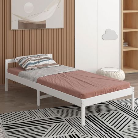 Levede Wooden Bed Frame Single Size Mattress Base Solid Timber Pine Wood White