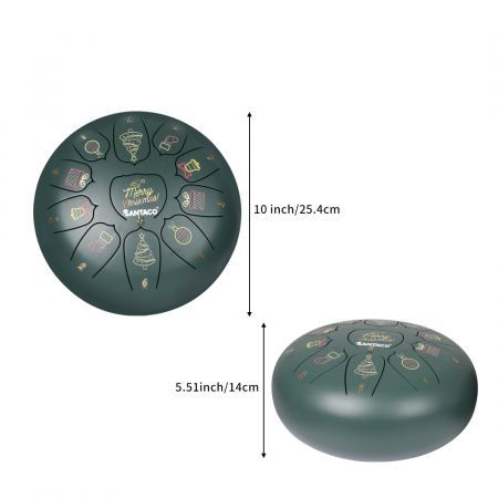 10???Steel Tongue Drum 11 Notes Handpan And Bag Mallet Christmas Gifts Green