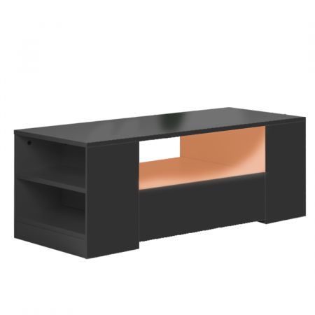 Levede Coffee Table LED Lights High Gloss Storage Drawer Living Room Black