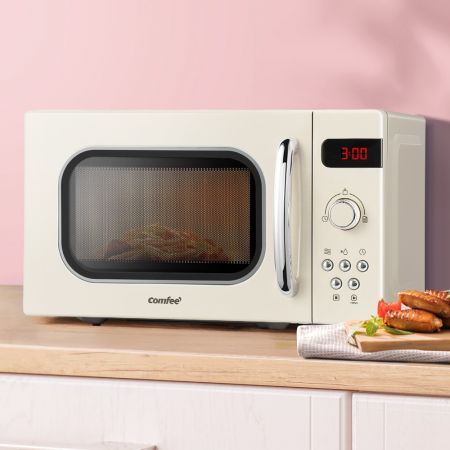 Comfee 20L Microwave Oven 800W Countertop Kitchen 8 Cooking Settings Cream