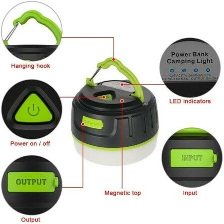 2-In-1 Rechargeable Camping Lantern Charger 5200mAh - IP65 Waterproof Portable LED Bright Emergency Lamp Outdoor