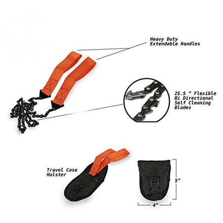 Pocket Chainsaw - Razor Sharp Portable Hand Saw Survival Kit wWth Black Holster For Camping, Hunting, Hiking