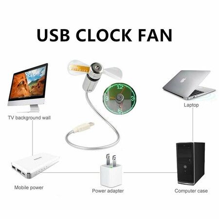 Mini usb fan LED Clock Cool Colorful or Temperature Display Fan Adjustable USB Gadget for PC power bank LED USB Fan