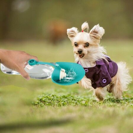 Dog Water Bottle for Walking Feeder Container portable with Drinking Cup Bowl Col.Blue